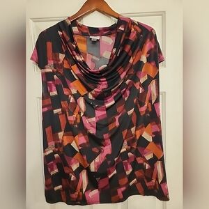 WORTHINGTON Woman Silky Multicolor Print Top Drape Front Sleeveless Plus Sz 2X